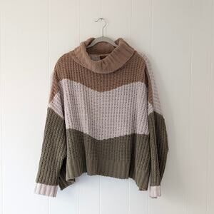 POL Anthropologie Oversized Knit Striped Cowl Neck Pullover Sweater, size S